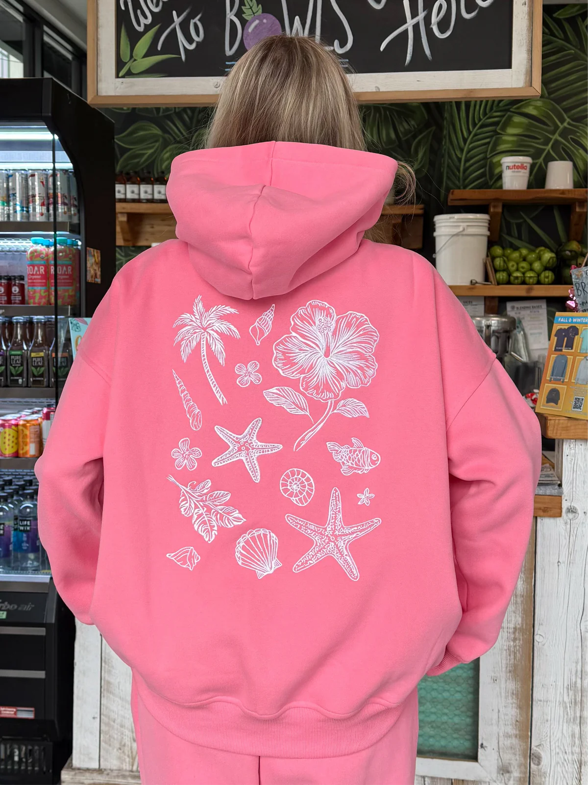 Pearl Grey & Pink tropical hoodie