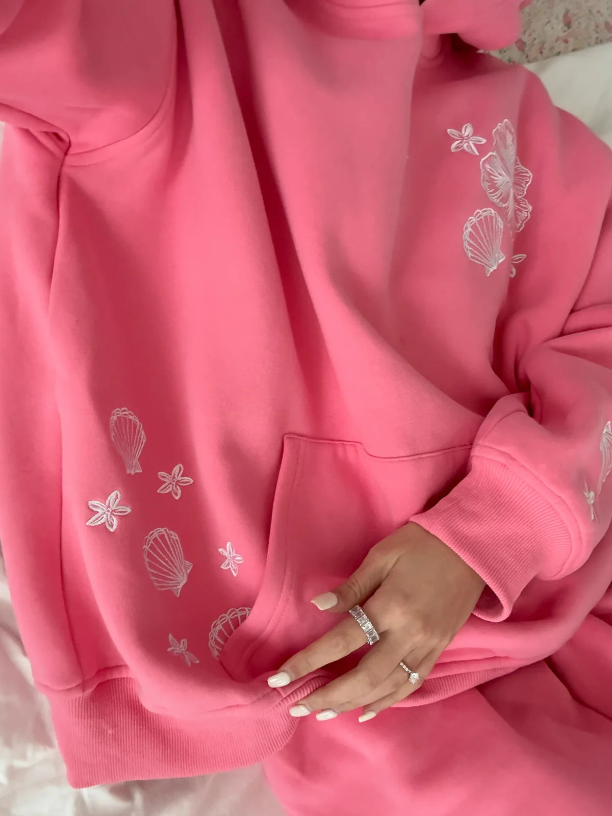 Pearl Grey & Pink tropical hoodie