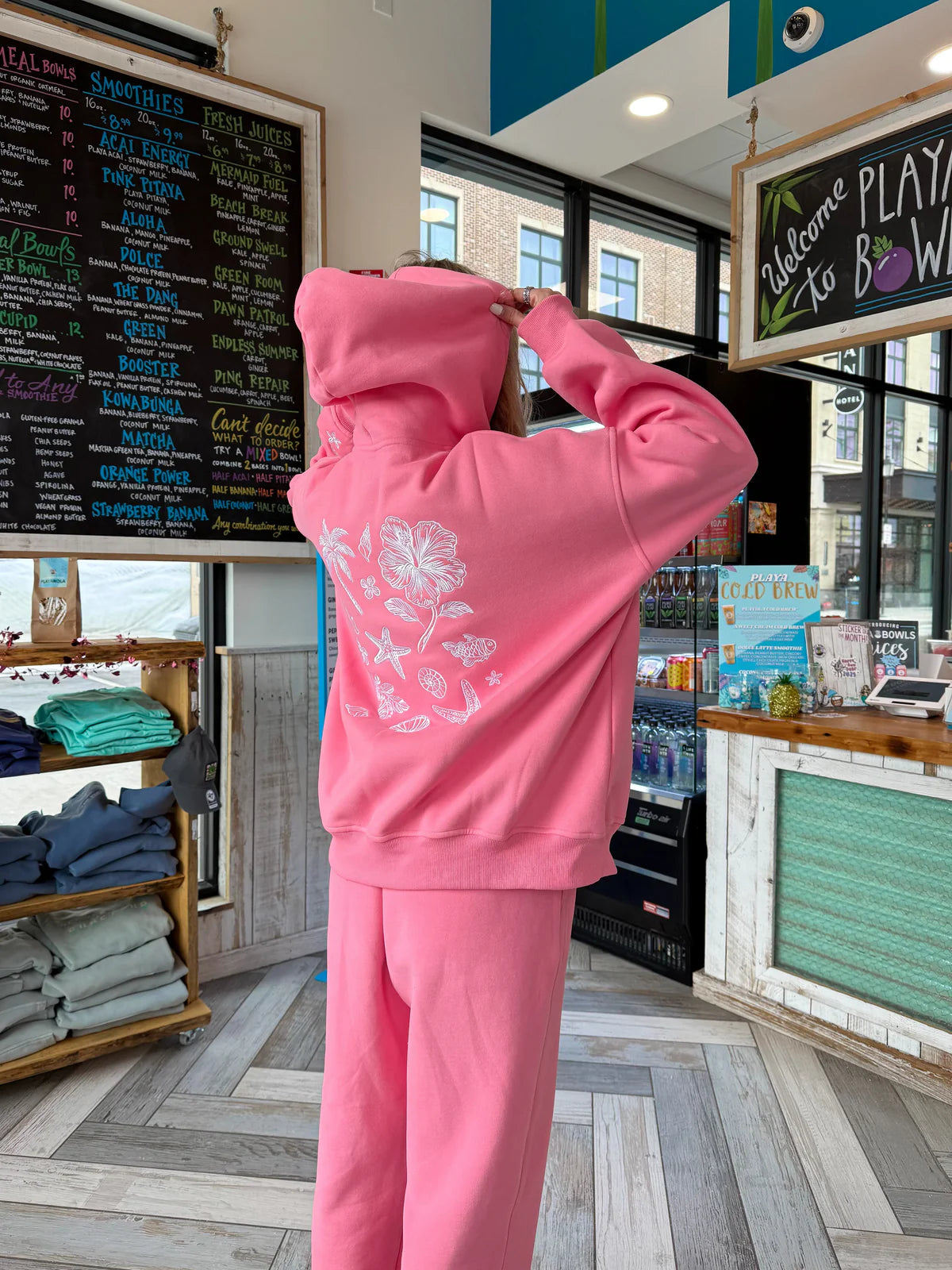 Pearl Grey & Pink tropical hoodie