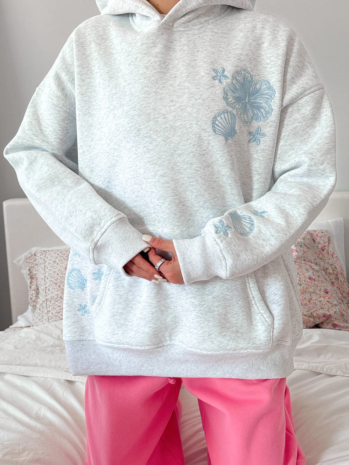 Pearl Grey & Pink tropical hoodie