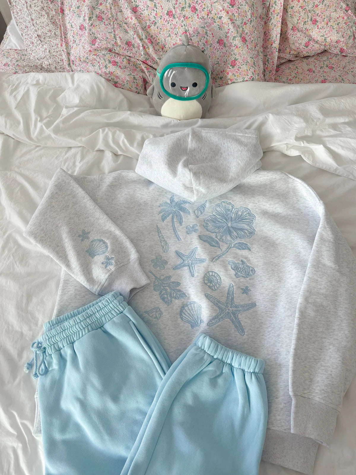 Pearl Grey & Pink tropical hoodie
